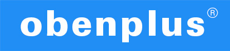 Logo von obenplus weisse Schrift blauer Hintergrund